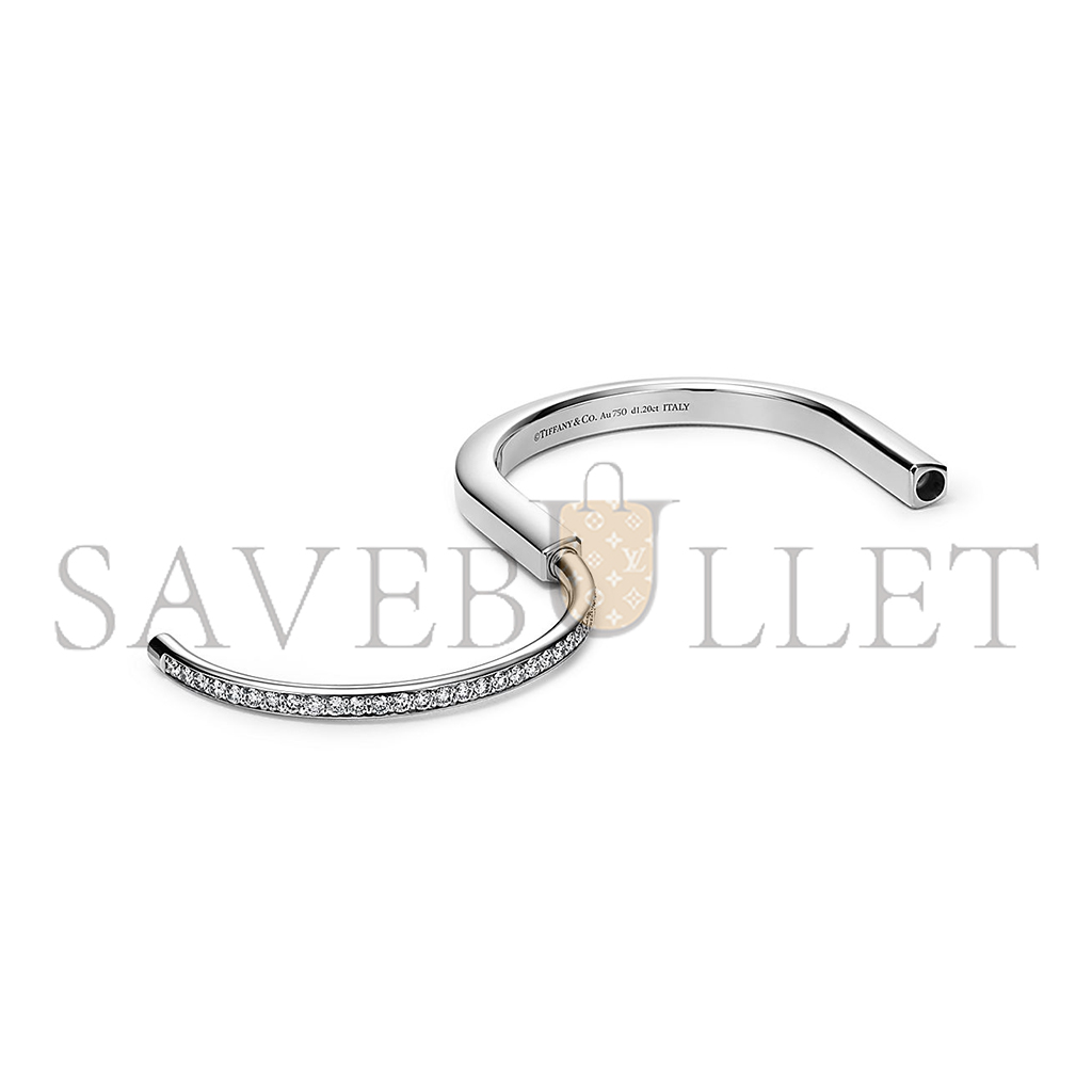 TIFFANY LOCK BANGLE IN WHITE GOLD WITH HALF PAVÉ DIAMONDS 